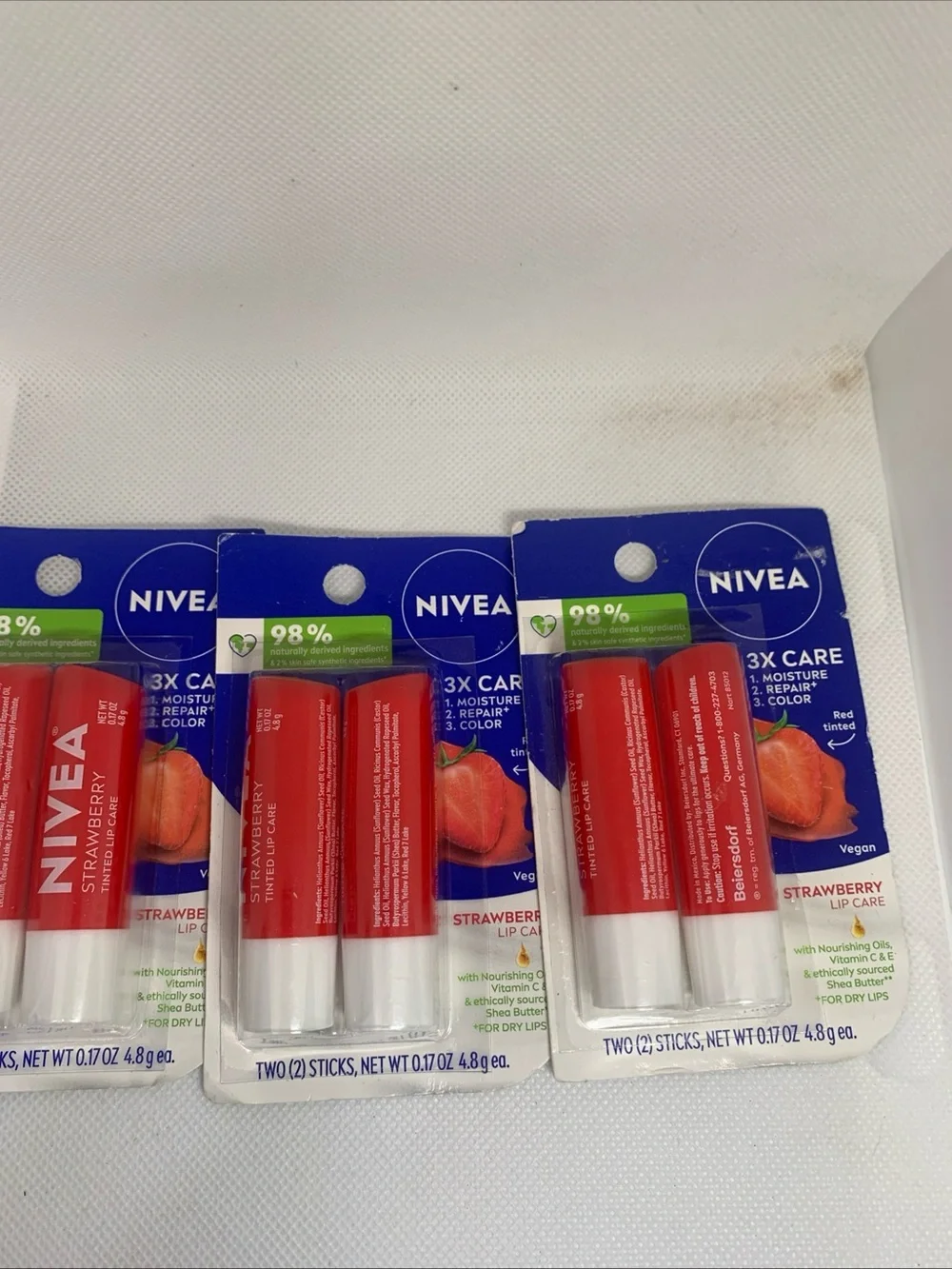 NIVEA Strawberry Lip Care Duo Pack of 3 (6 Total) NIB